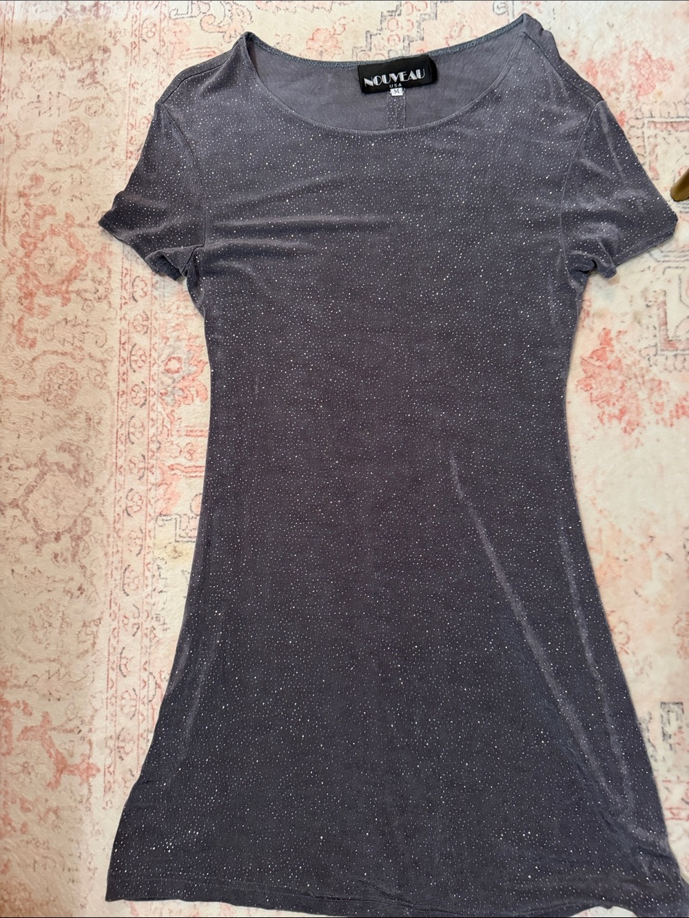 Nouveau Glitter Short Sleeve Midi Dress - Charcoal